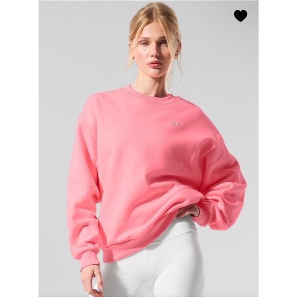 Alo Accolade Crewneck Pullover Neon Bubblegum Pink - Picture 1 of 4